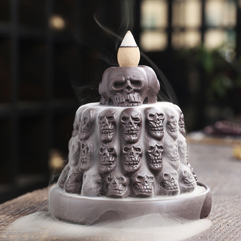 Purple Skull Backflow Incense Burner With Cascading Smoke