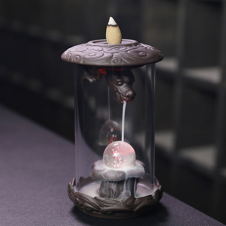 Purple Backflow Incense Burner With LED Dragon Ambiance