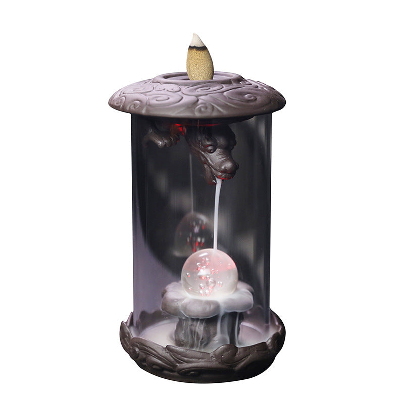Purple Backflow Incense Burner With LED Dragon Ambiance