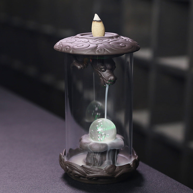 Purple Backflow Incense Burner With LED Dragon Ambiance