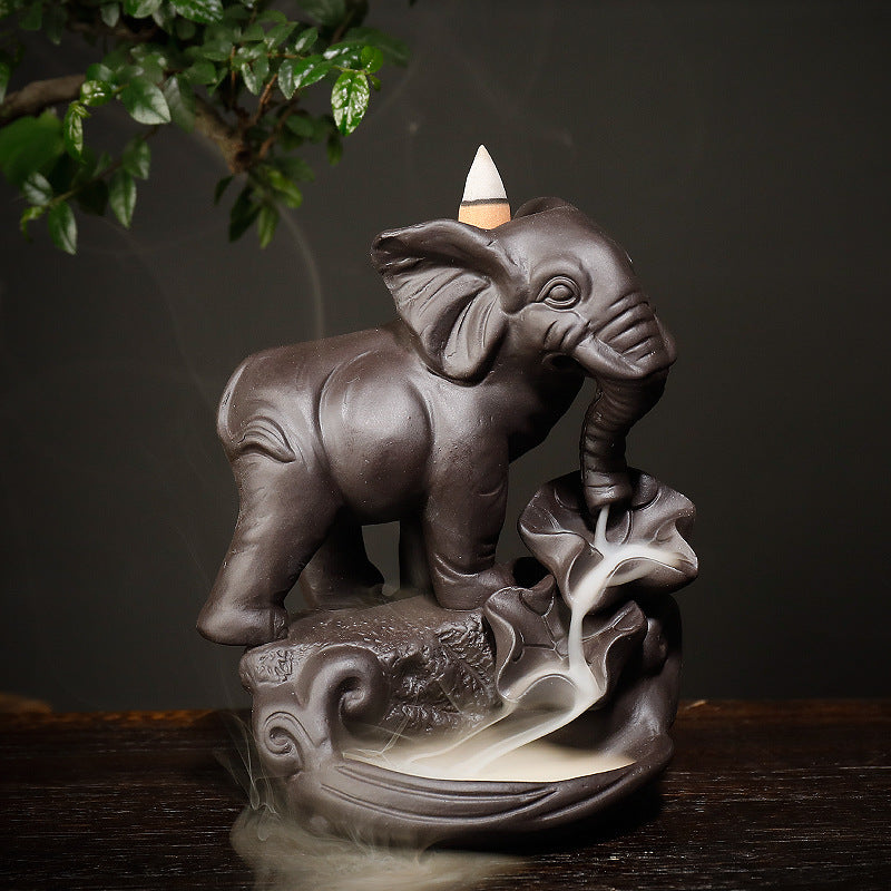 Backflow Incense Burner Elephant Waterfall Smoke Decor
