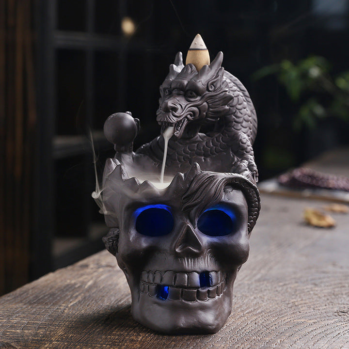 Skull Incense Burner With Cascading Smoke Waterfall