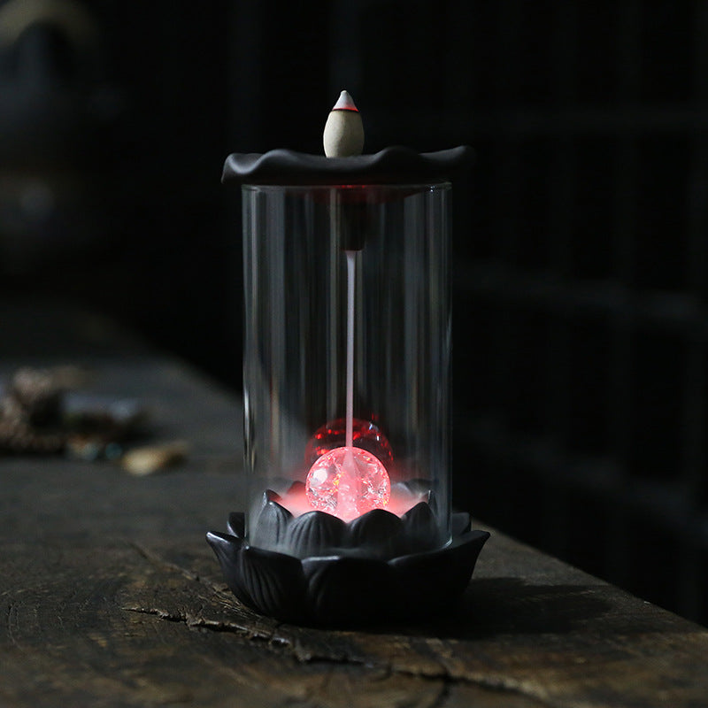 Purple Lotus Backflow Incense Burner With LED Light