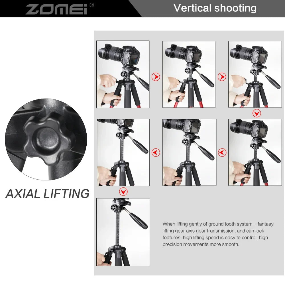 Aluminum Camera Tripod with Pan Head for DSLR Travel