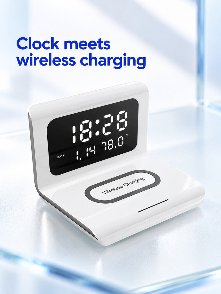 Qi Wireless Charger Pad with Desk Clock and Thermometer