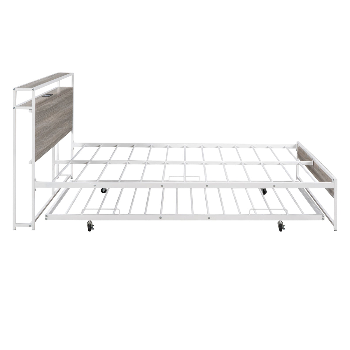 Queen Platform Bed Frame with Trundle and USB Ports