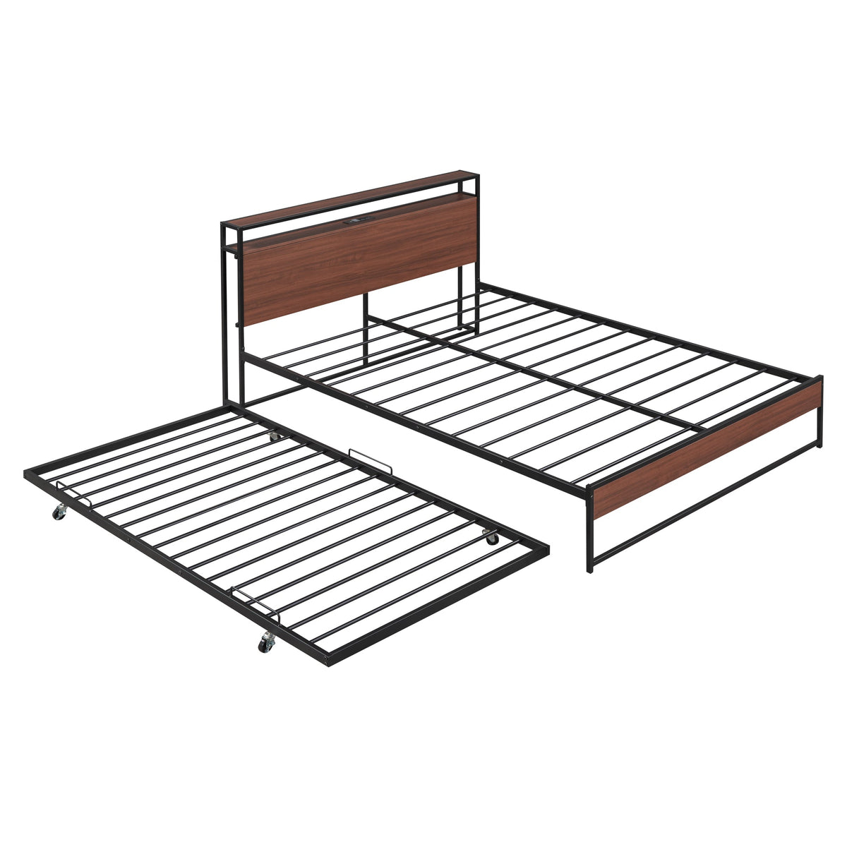 Queen Platform Bed Frame with USB Ports and Trundle