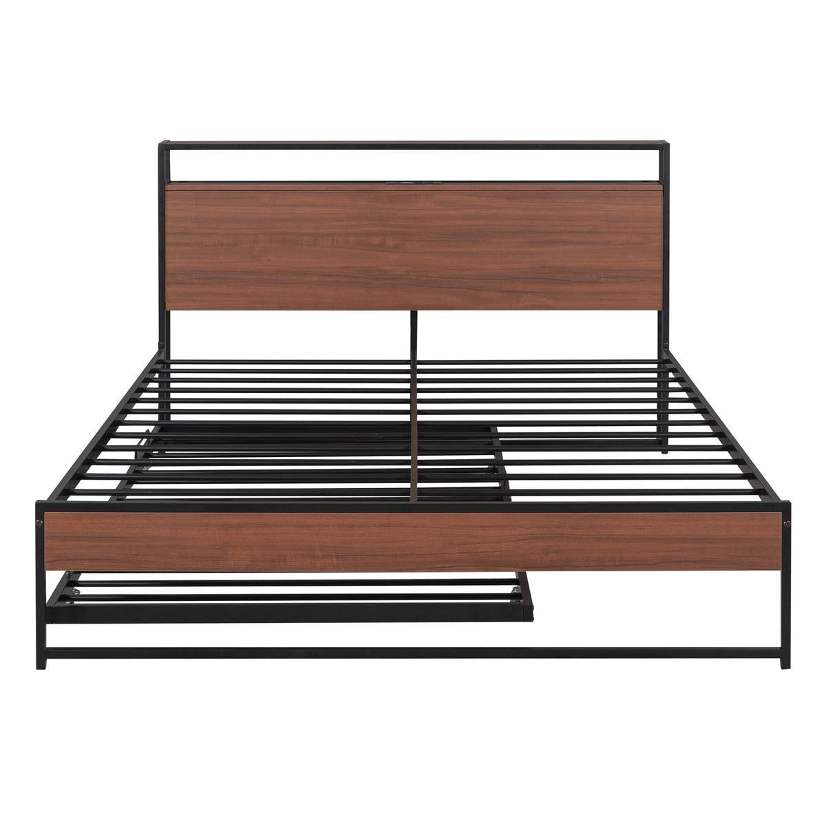 Queen Platform Bed Frame with USB Ports and Trundle