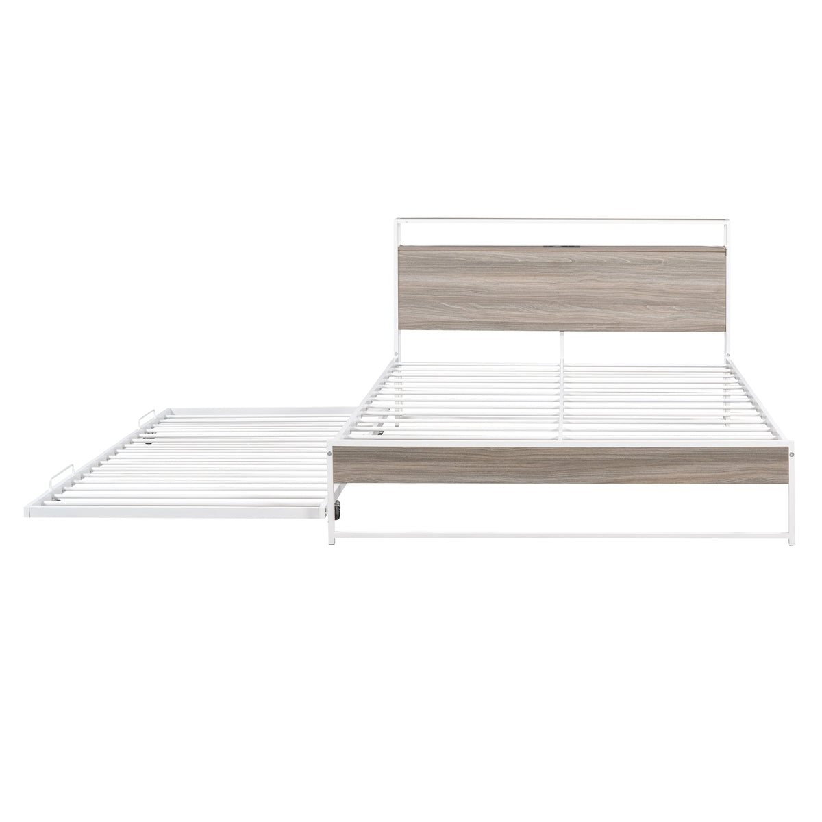 Queen Platform Bed Frame with Trundle and USB Ports