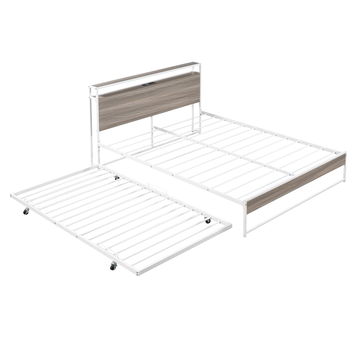 Queen Platform Bed Frame with Trundle and USB Ports