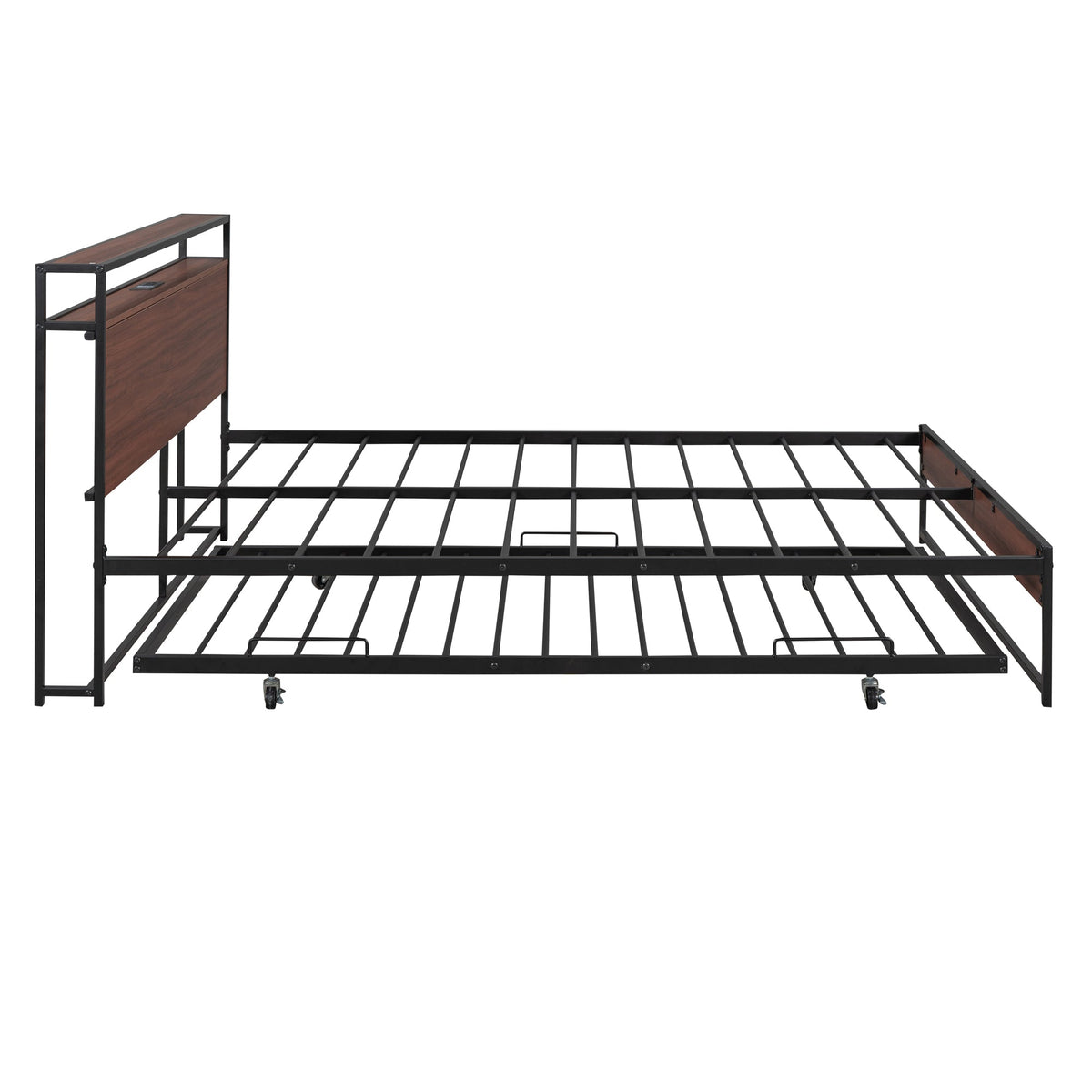 Queen Platform Bed Frame with USB Ports and Trundle