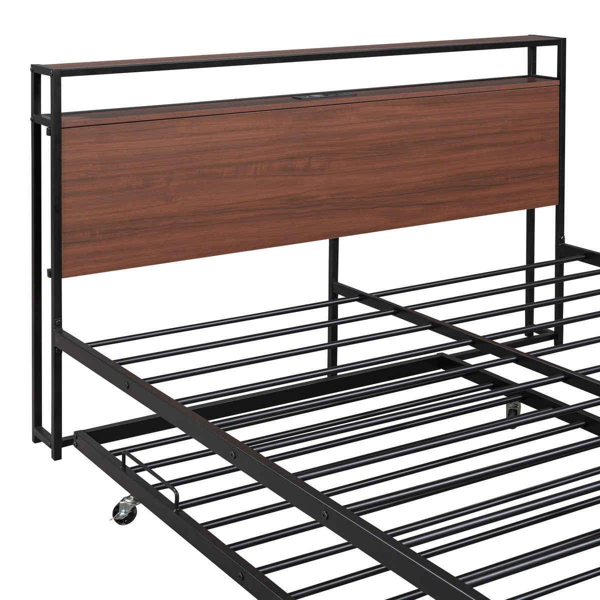 Queen Platform Bed Frame with USB Ports and Trundle