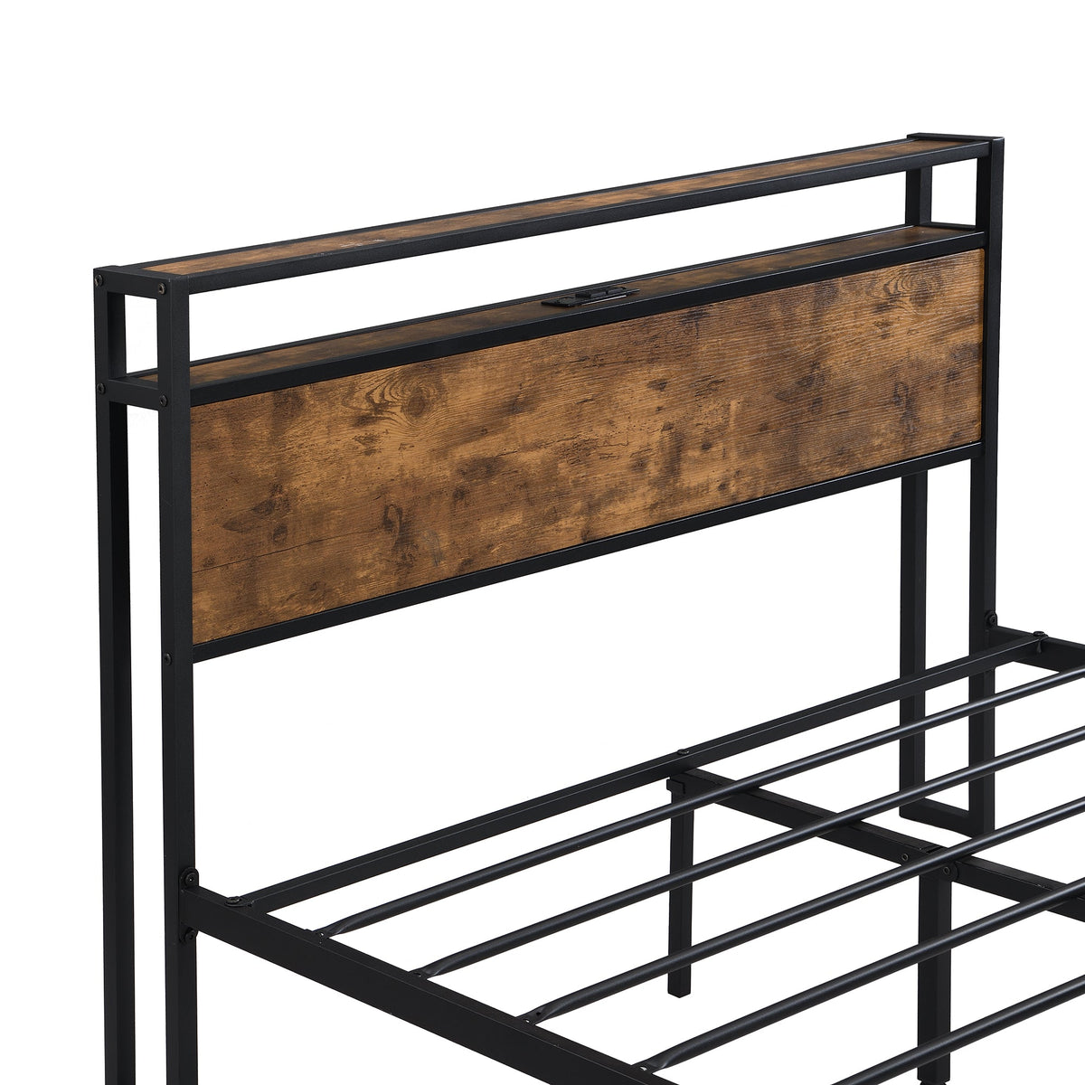 Queen Metal Platform Bed Frame with Headboard Shelf and USB