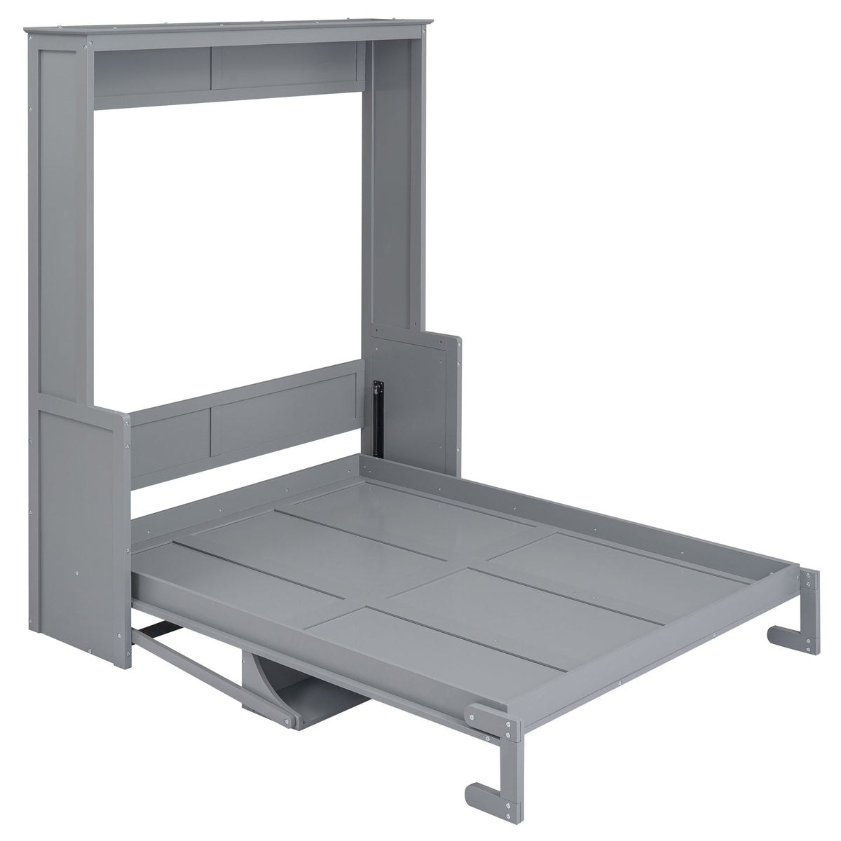 Queen Murphy Bed with Shelf That Folds Into a Gray Cabinet