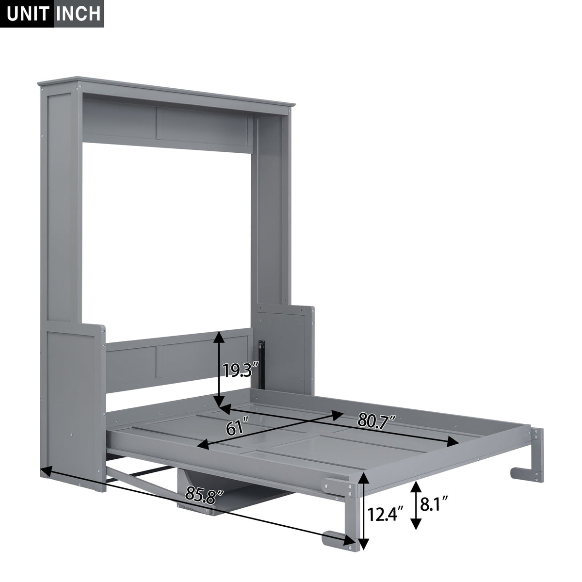 Queen Murphy Bed with Shelf That Folds Into a Gray Cabinet