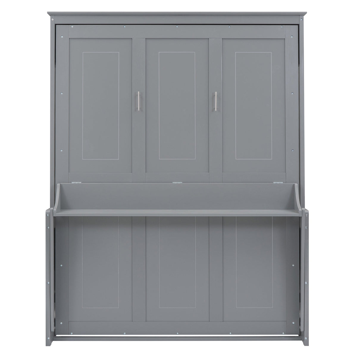 Queen Murphy Bed with Shelf That Folds Into a Gray Cabinet