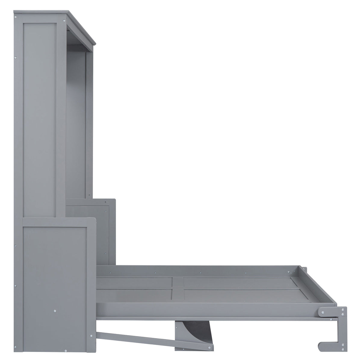 Queen Murphy Bed with Shelf That Folds Into a Gray Cabinet