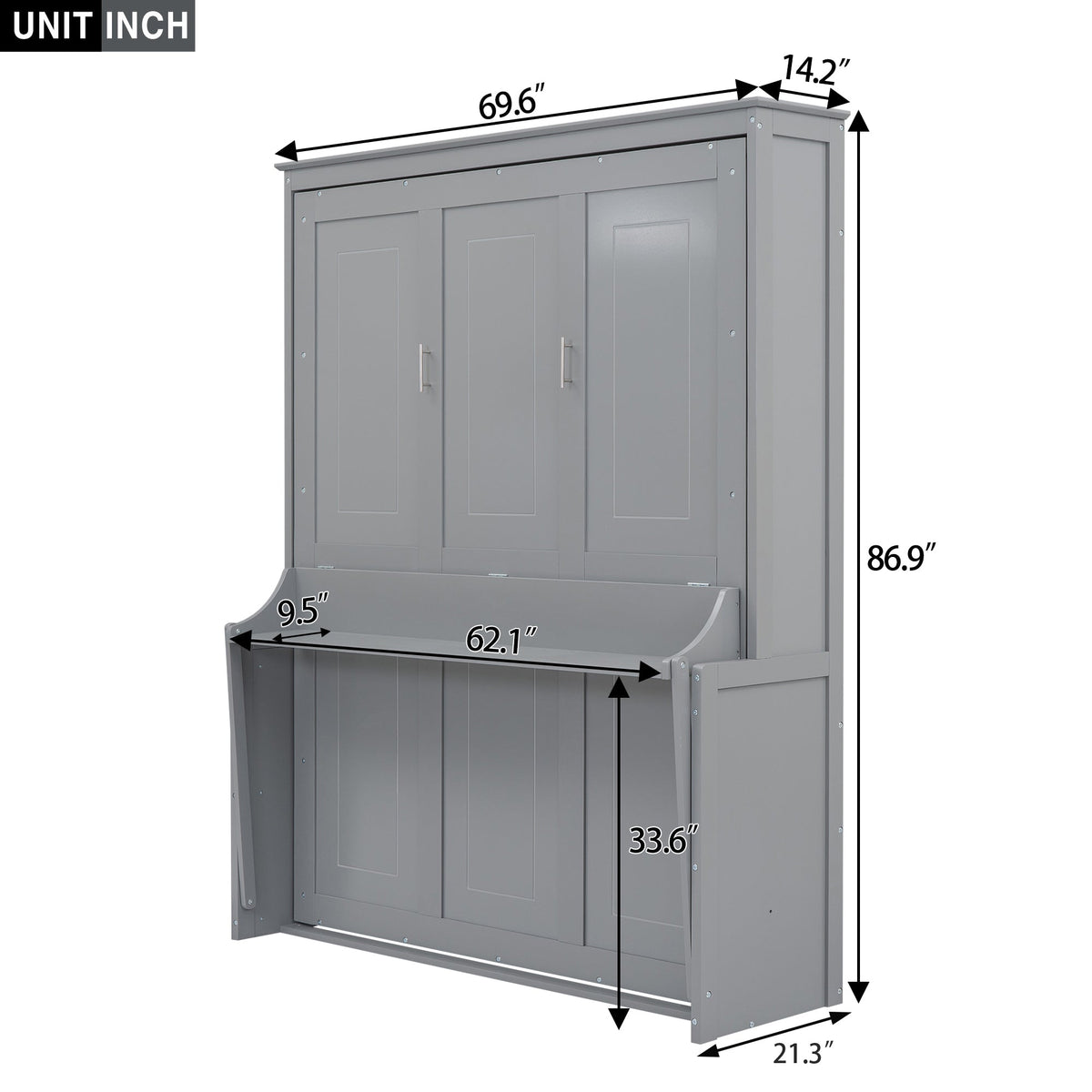 Queen Murphy Bed with Shelf That Folds Into a Gray Cabinet