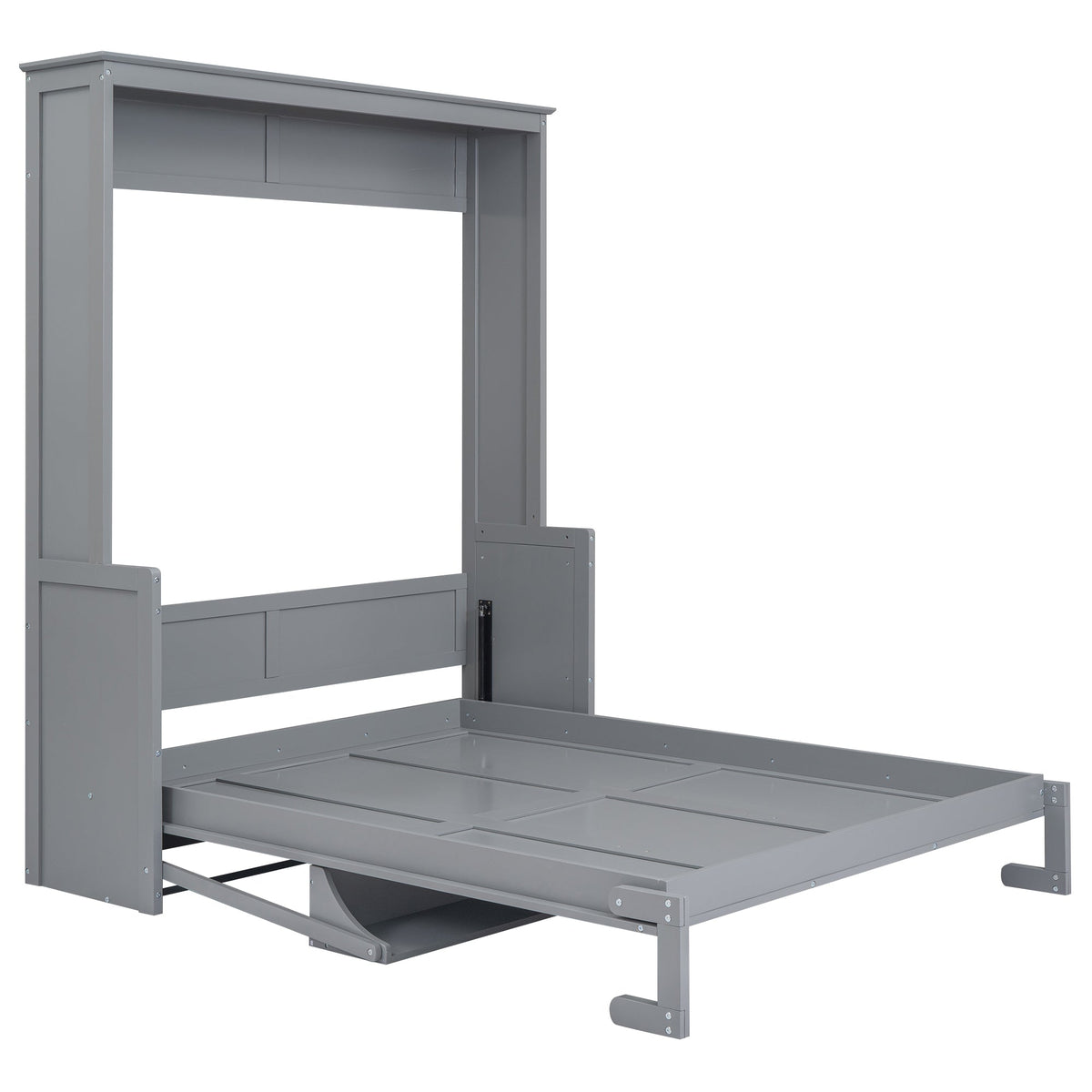 Queen Murphy Bed with Shelf That Folds Into a Gray Cabinet