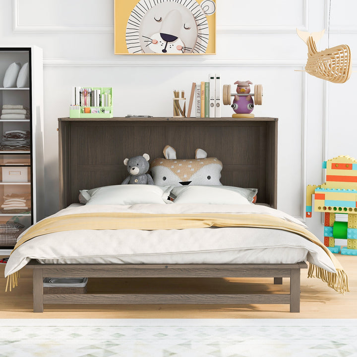 Queen Murphy Bed with Charging Station, Antique Grey
