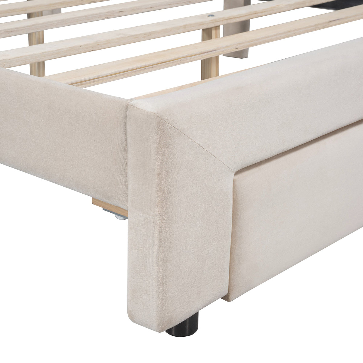 Queen Upholstered Platform Bed with Storage Drawer