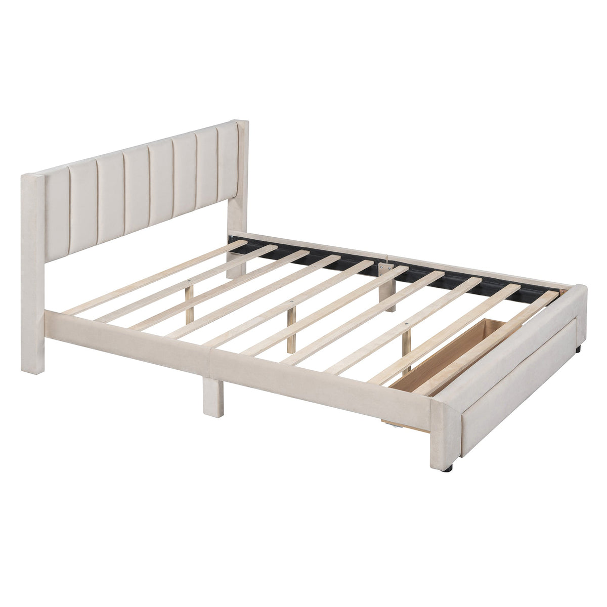 Queen Upholstered Platform Bed with Storage Drawer