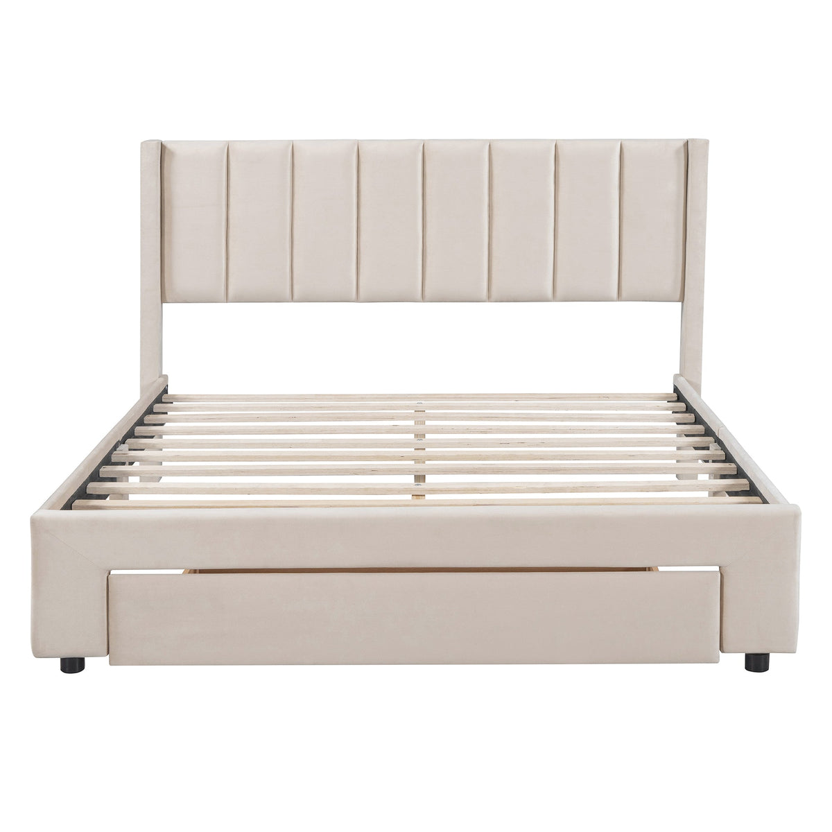 Queen Upholstered Platform Bed with Storage Drawer