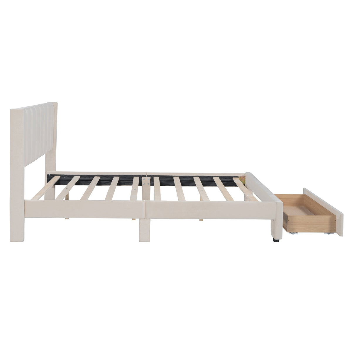 Queen Upholstered Platform Bed with Storage Drawer