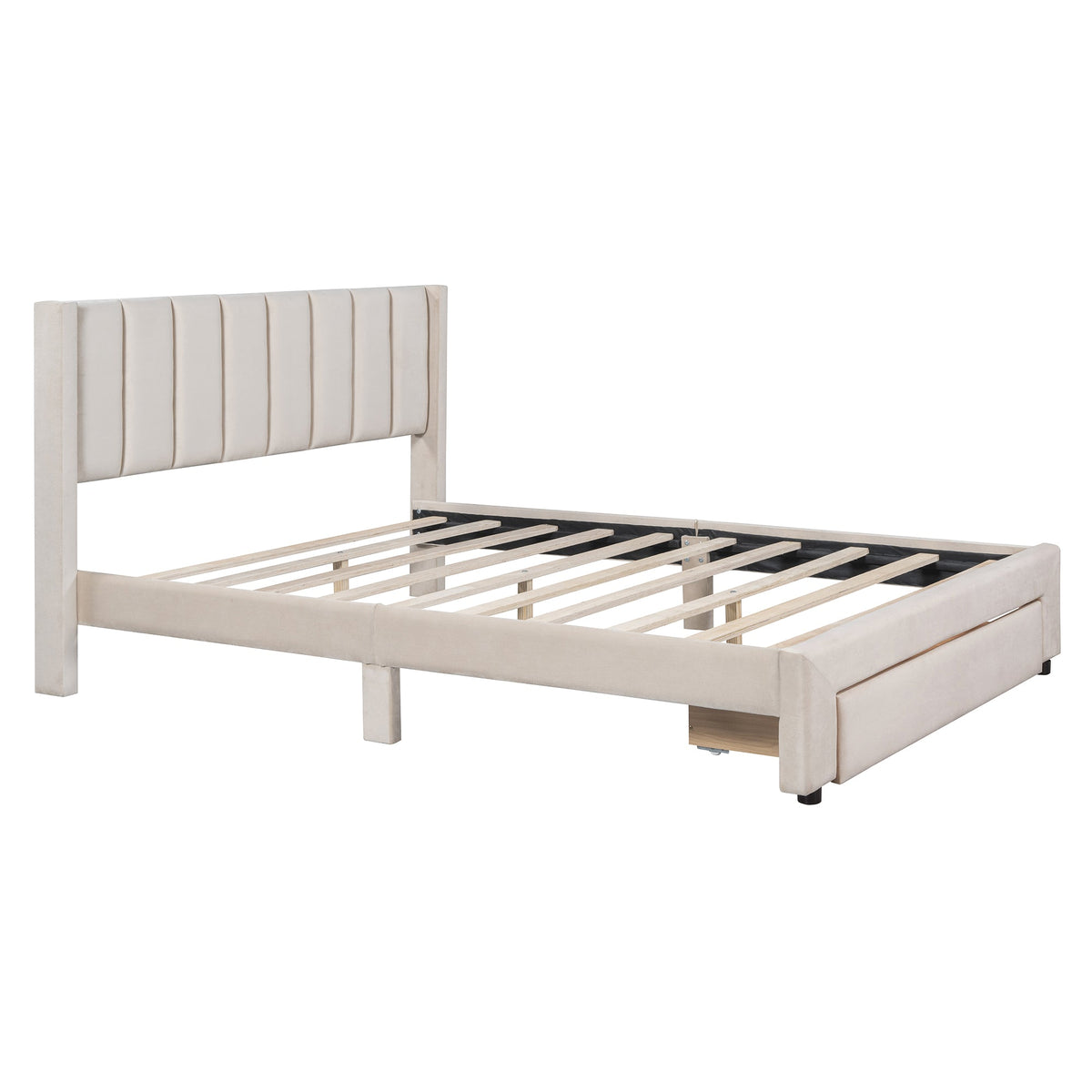 Queen Upholstered Platform Bed with Storage Drawer