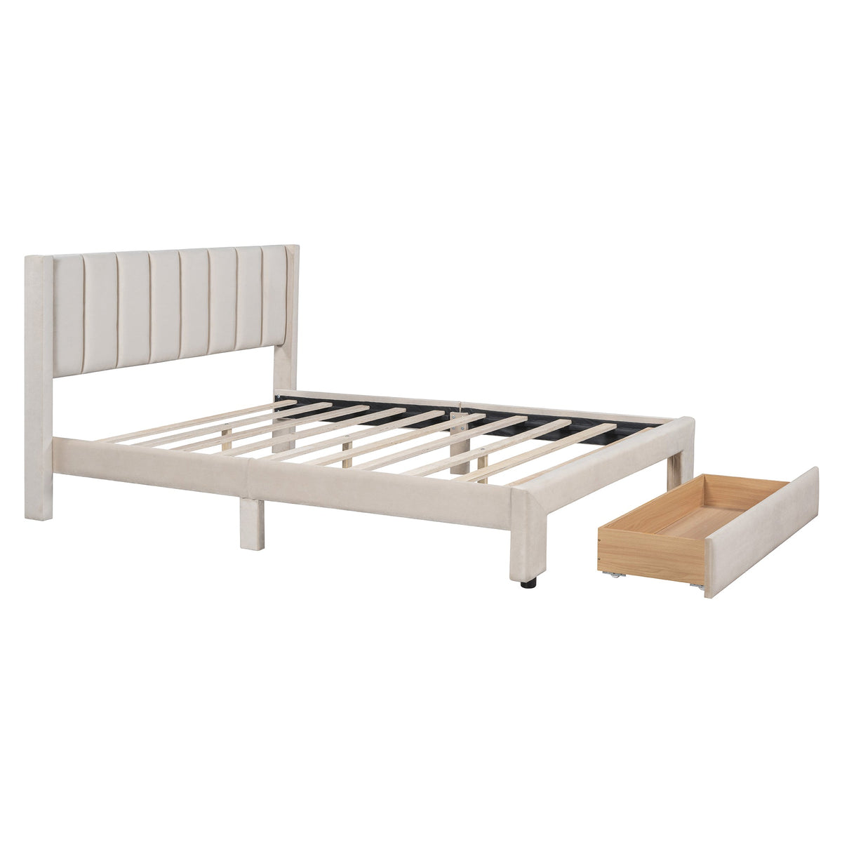 Queen Upholstered Platform Bed with Storage Drawer