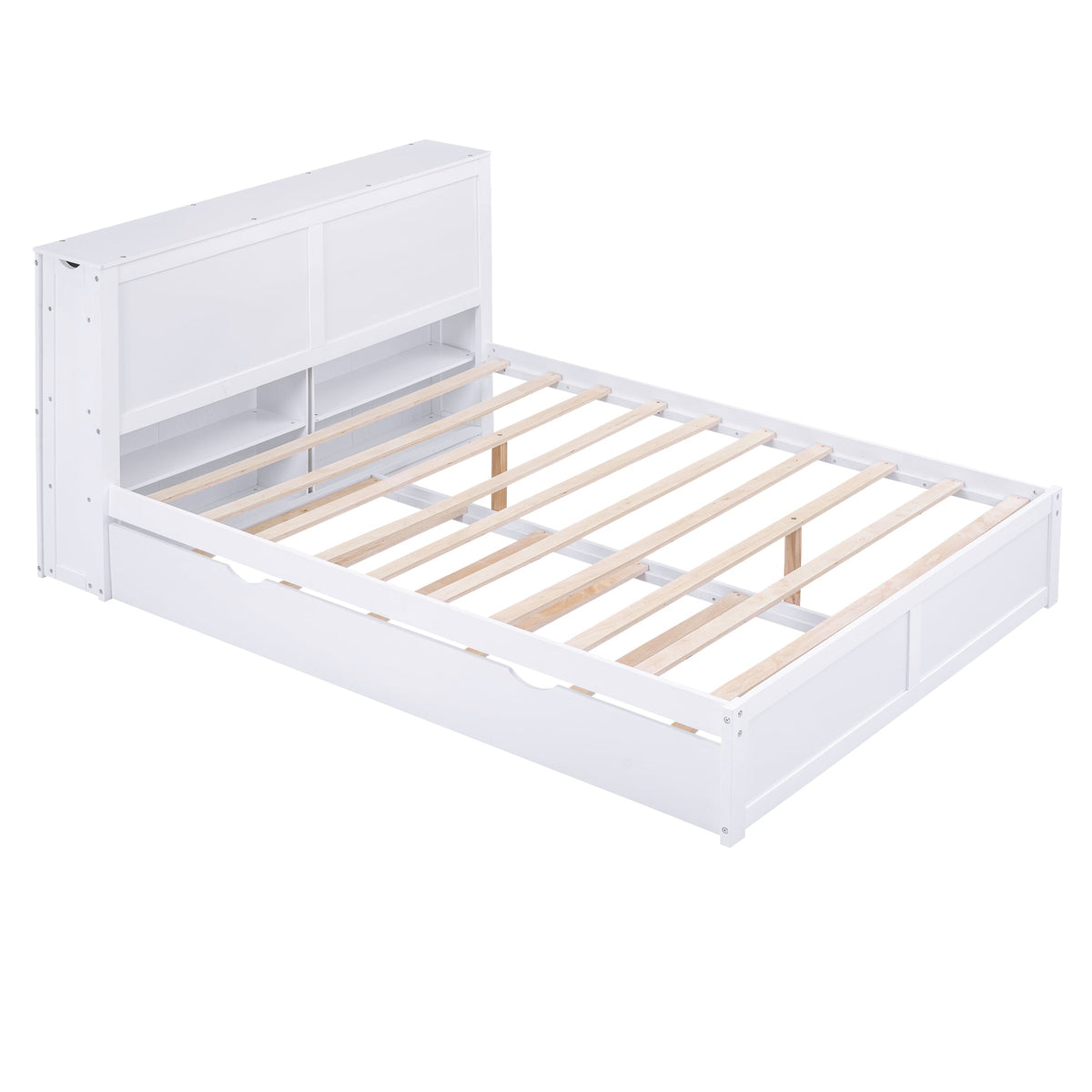 Queen Storage Bed with Twin XL Trundle & Bookshelves