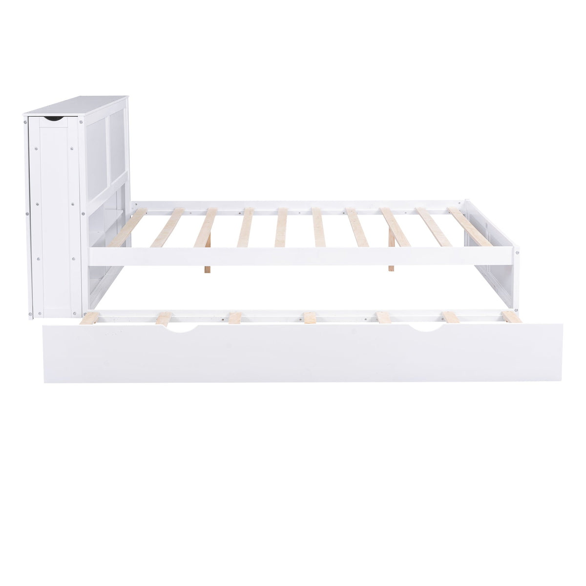 Queen Storage Bed with Twin XL Trundle & Bookshelves
