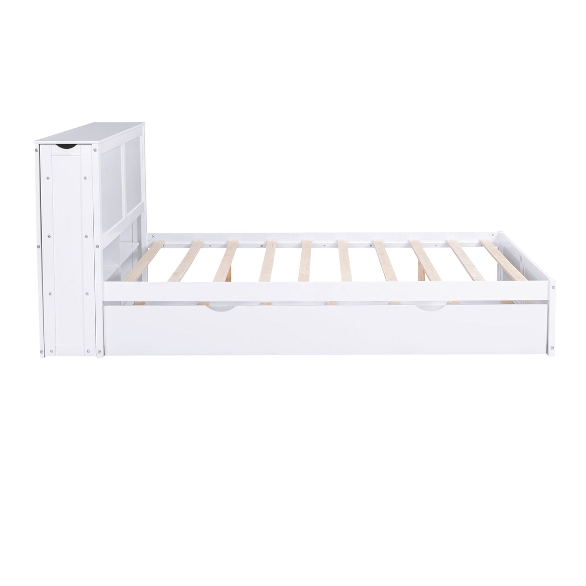 Queen Storage Bed with Twin XL Trundle & Bookshelves