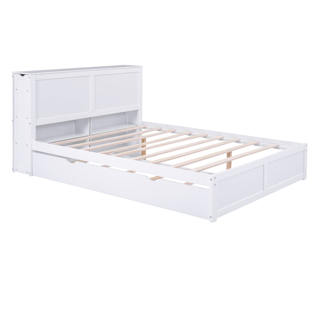 Queen Storage Bed with Twin XL Trundle & Bookshelves