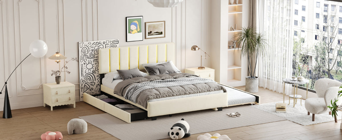 Queen Platform Bed with Storage Drawers and Trundle
