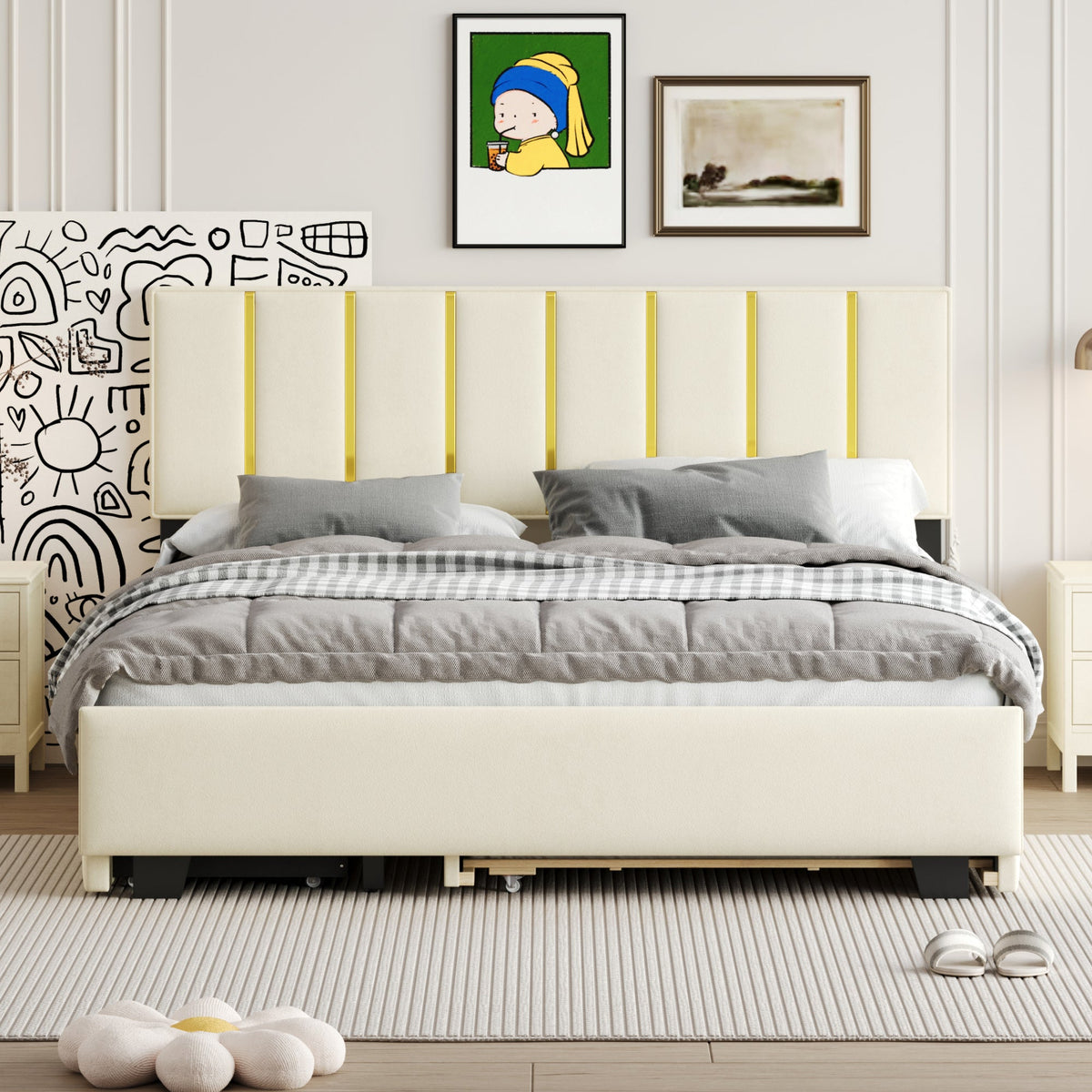 Queen Platform Bed with Storage Drawers and Trundle