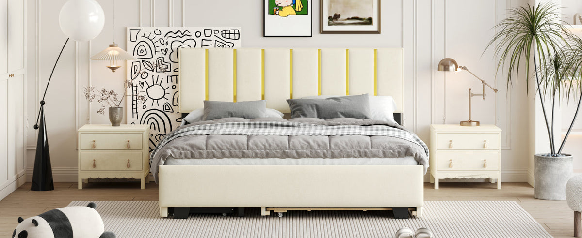 Queen Platform Bed with Storage Drawers and Trundle