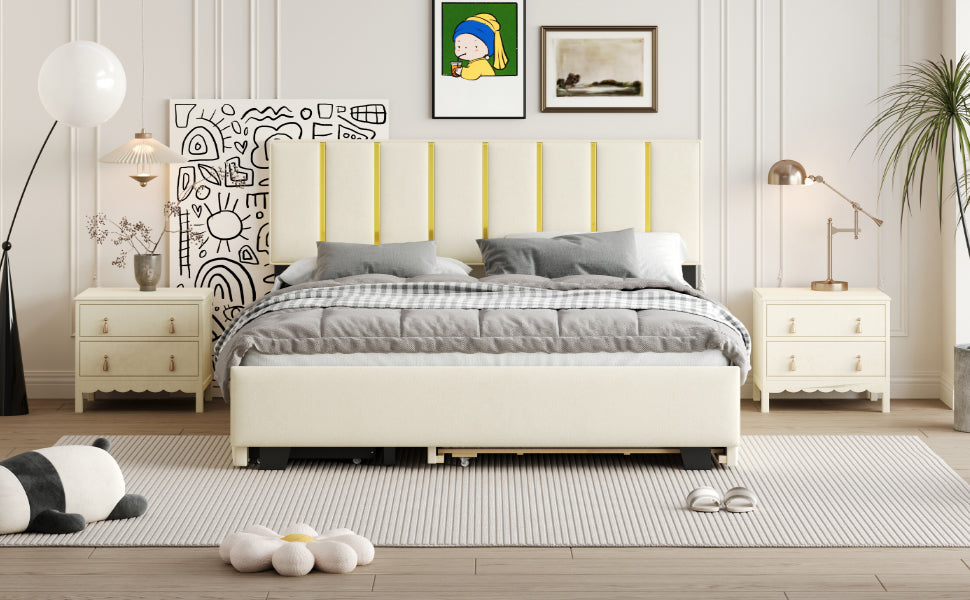 Queen Platform Bed with Storage Drawers and Trundle