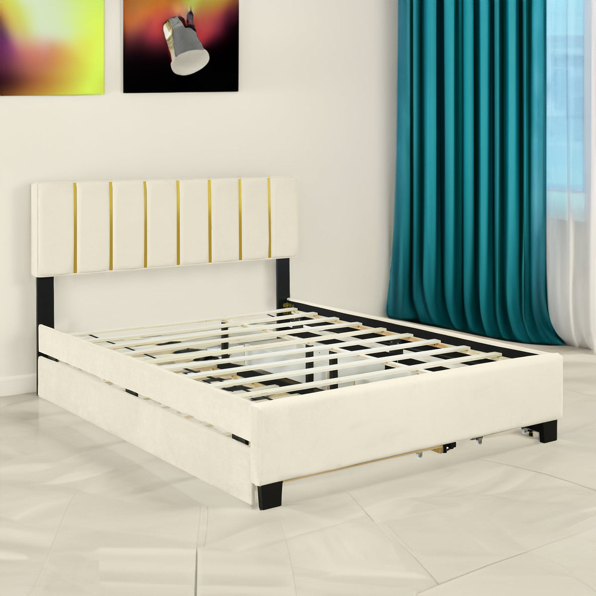 Queen Platform Bed with Storage Drawers and Trundle