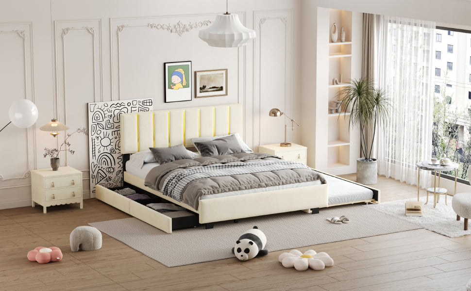 Queen Platform Bed with Storage Drawers and Trundle