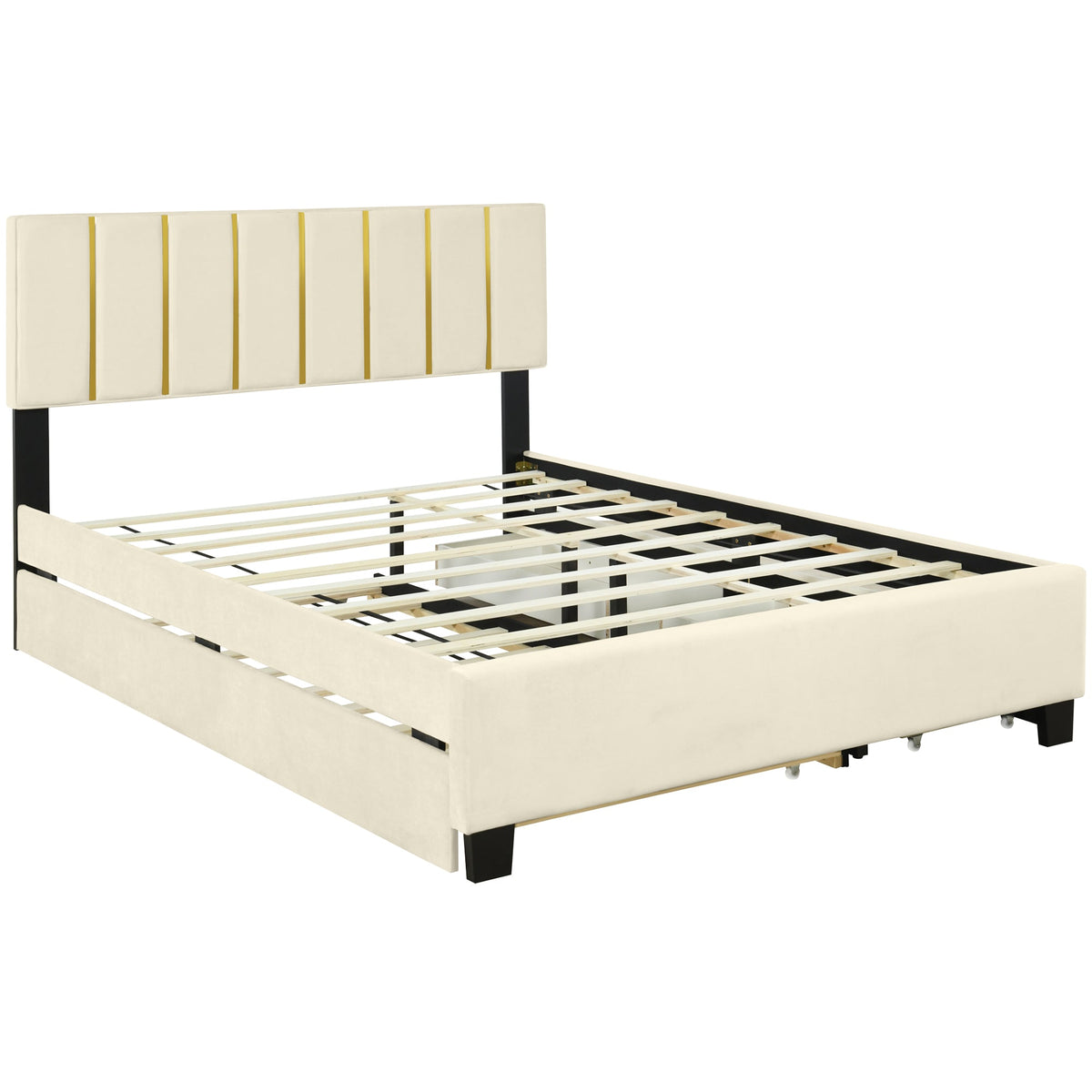 Queen Platform Bed with Storage Drawers and Trundle