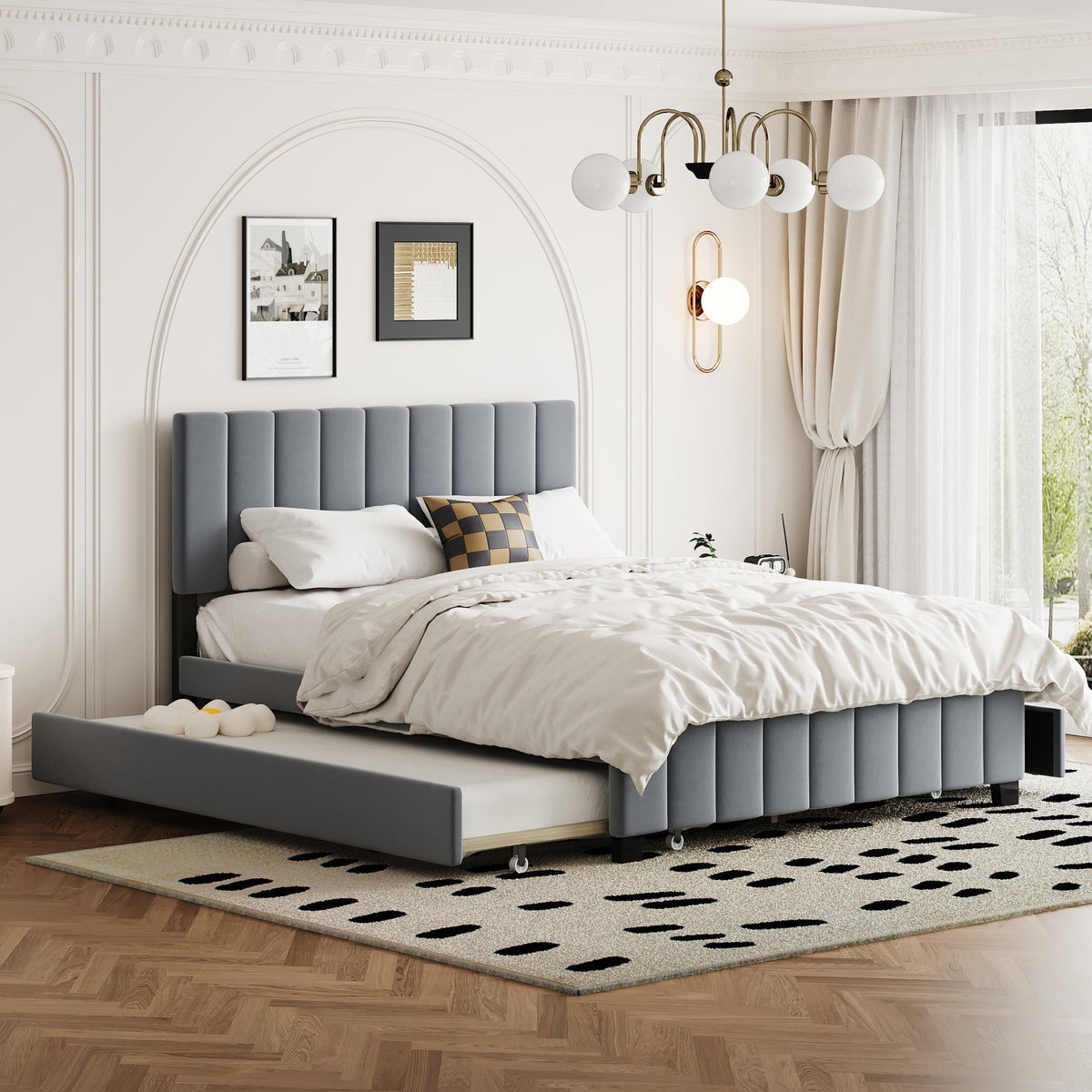 Queen Platform Bed with Drawers and Twin XL Trundle
