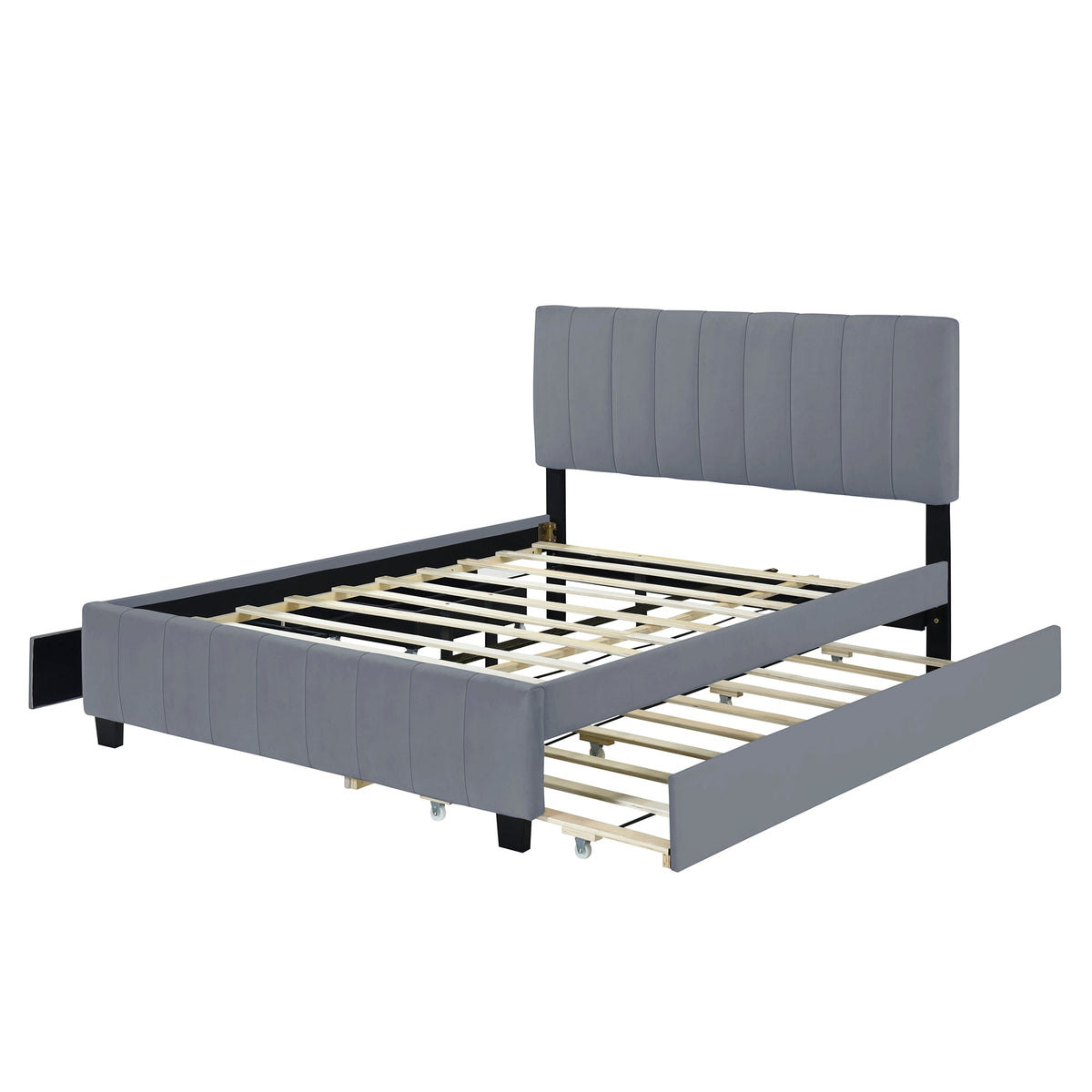 Queen Platform Bed with Drawers and Twin XL Trundle