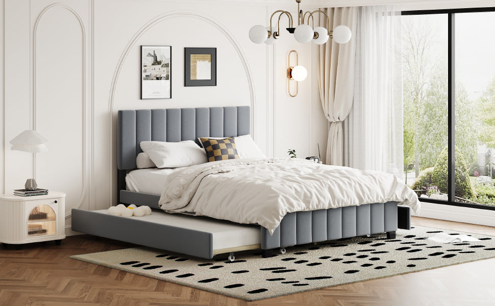 Queen Platform Bed with Drawers and Twin XL Trundle