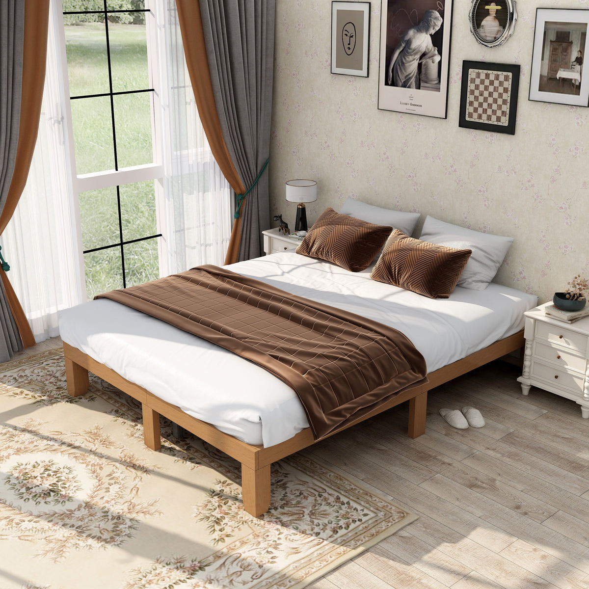 Queen Wood Platform Bed Frame, No Box Spring Needed