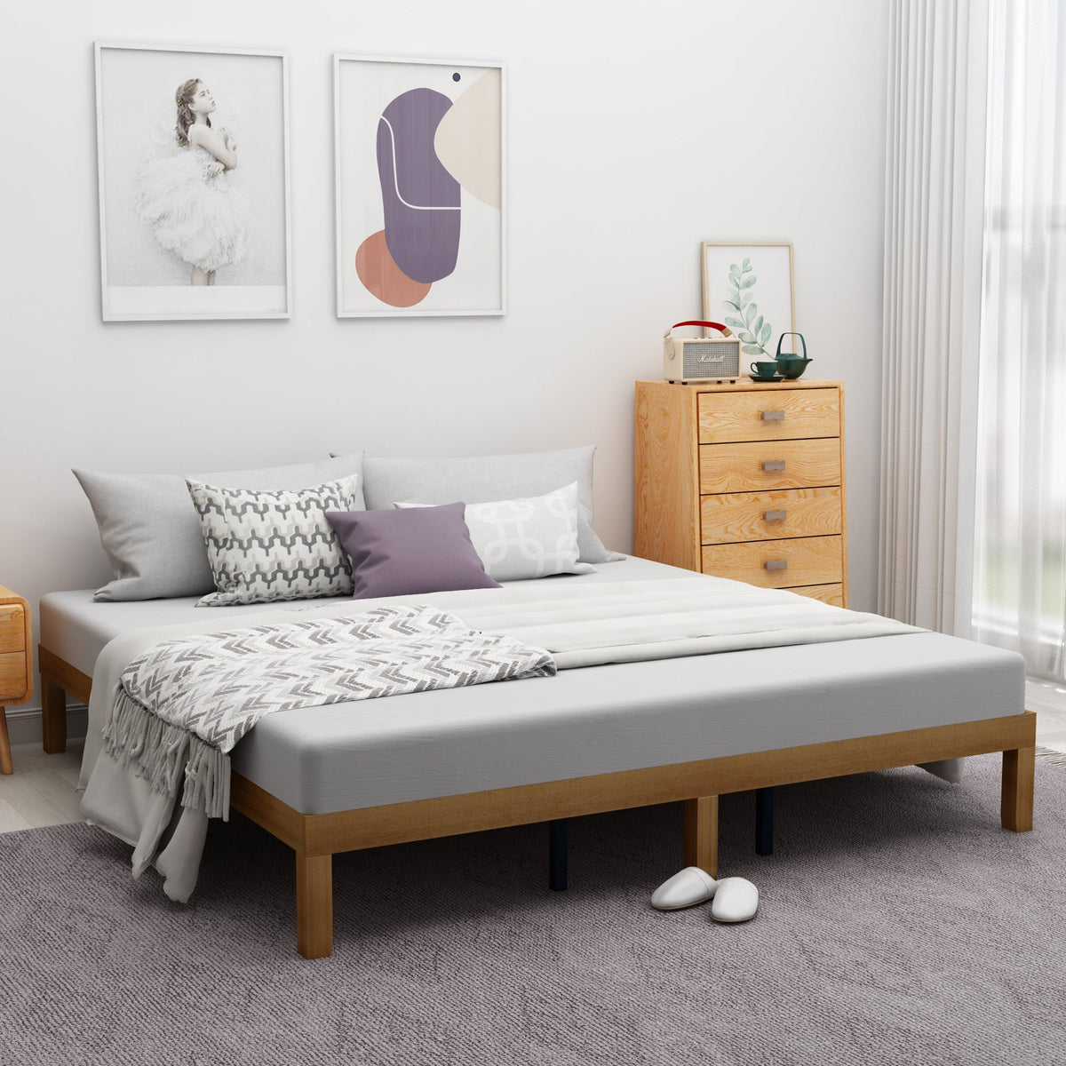 Queen Wood Platform Bed Frame, No Box Spring Needed