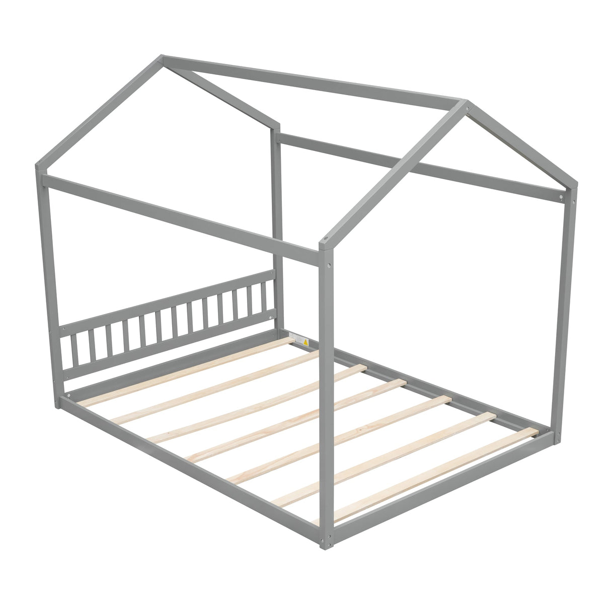 Queen Wooden House Bed Frame with Headboard in Gray