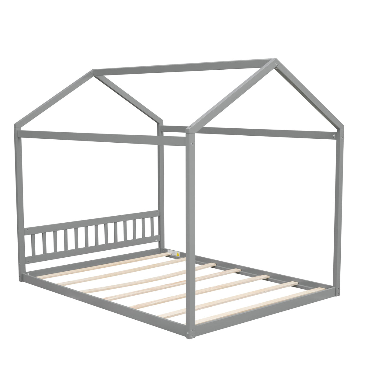 Queen Wooden House Bed Frame with Headboard in Gray