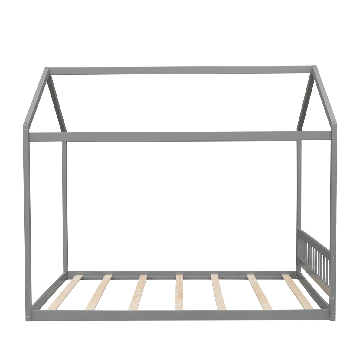 Queen Wooden House Bed Frame with Headboard in Gray