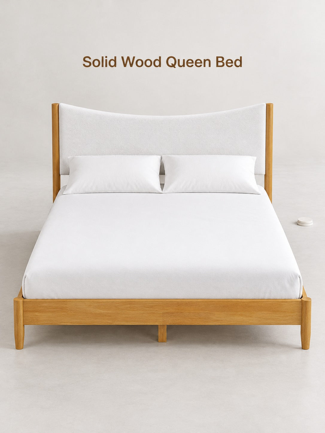 Queen Solid Wood Bed with Upholstered Curved Headboard